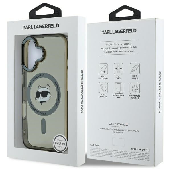 Funda MagSafe para Apple iPhone 16 Plus, Karl Lagerfeld, IML Metal Choupette's Head, Negra