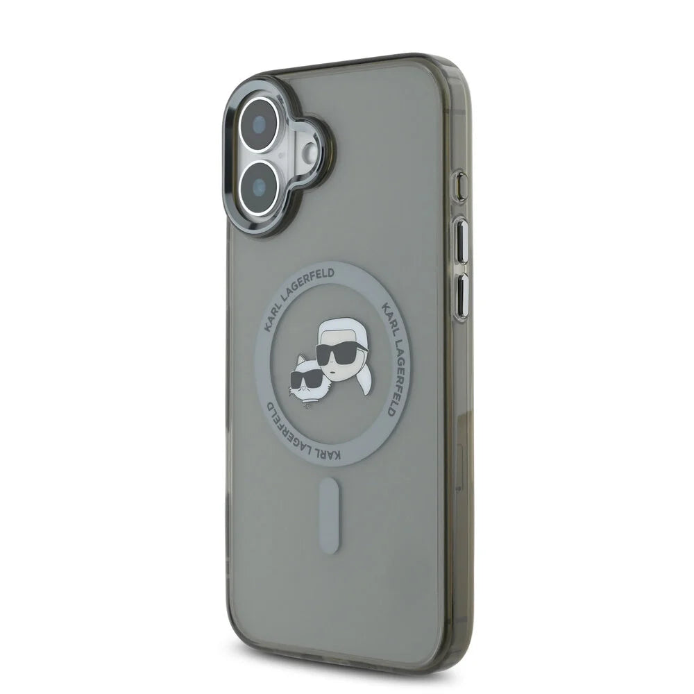 Funda MagSafe para Apple iPhone 16 Plus, Karl Lagerfeld, IML Metal Karl & Choupette's Heads, Negra