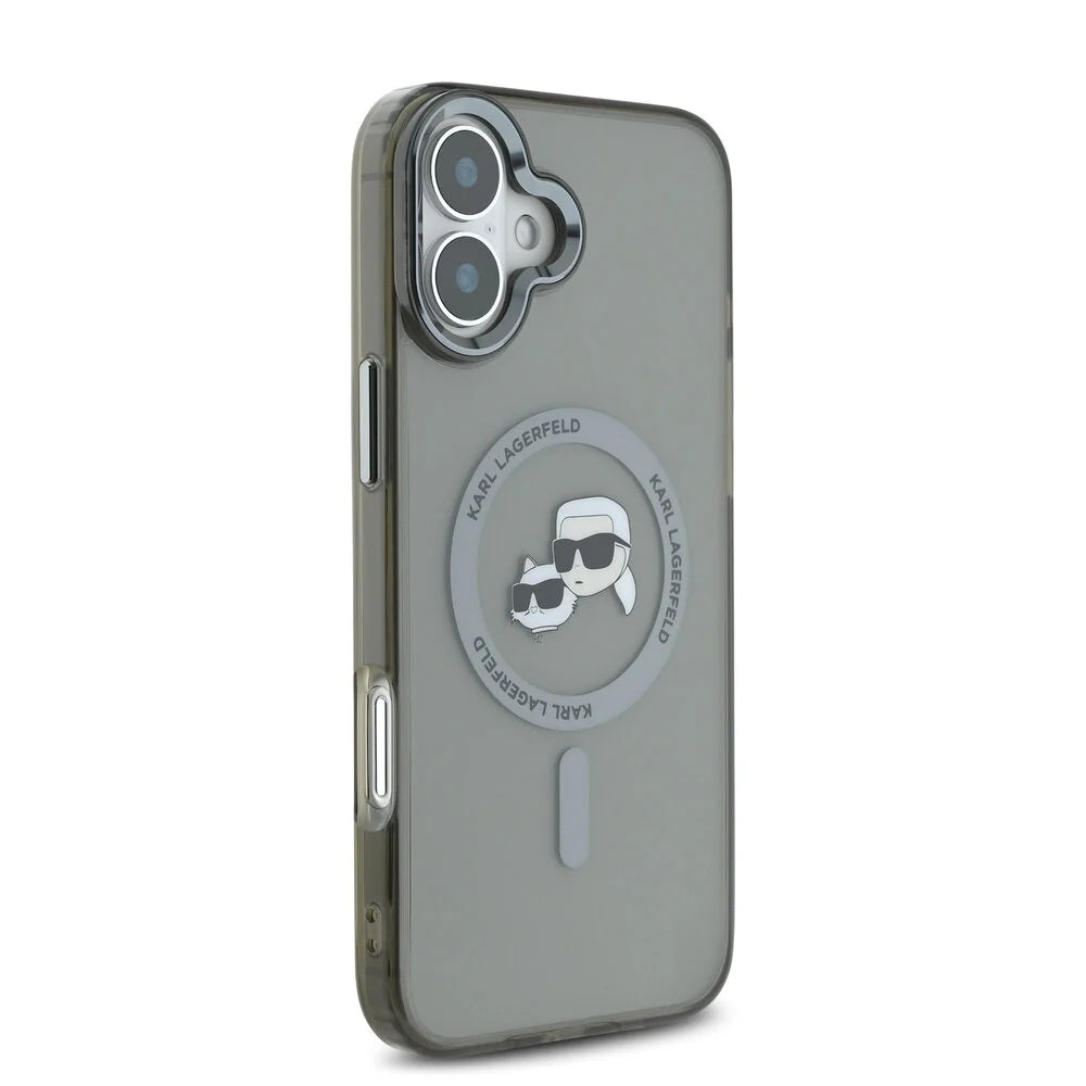 Funda MagSafe para Apple iPhone 16 Plus, Karl Lagerfeld, IML Metal Karl & Choupette's Heads, Negra
