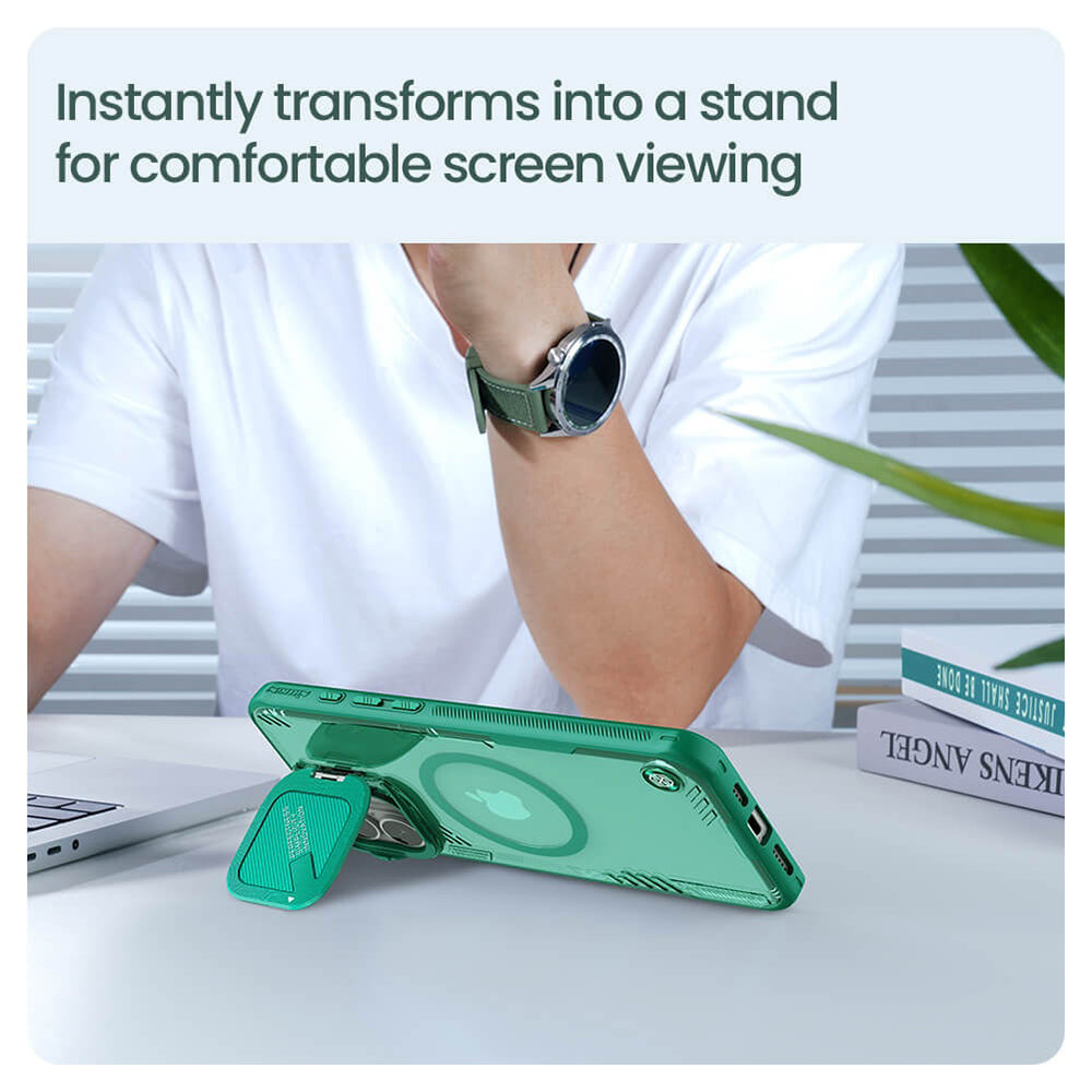 Funda MagSafe para Apple iPhone 16 Plus, Nillkin, Iceblade Prop sin recorte para cámara, Verde