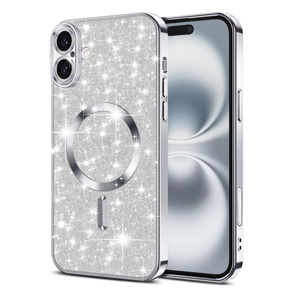 Funda MagSafe para Apple iPhone 16 Plus, Techsuit, Luxury Glitter, Plateada