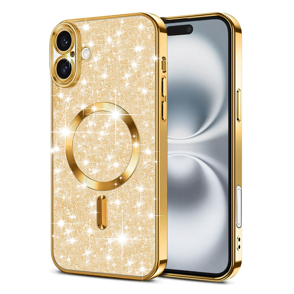 Funda MagSafe para Apple iPhone 16 Plus, Techsuit, Luxury Glitter, Dorada