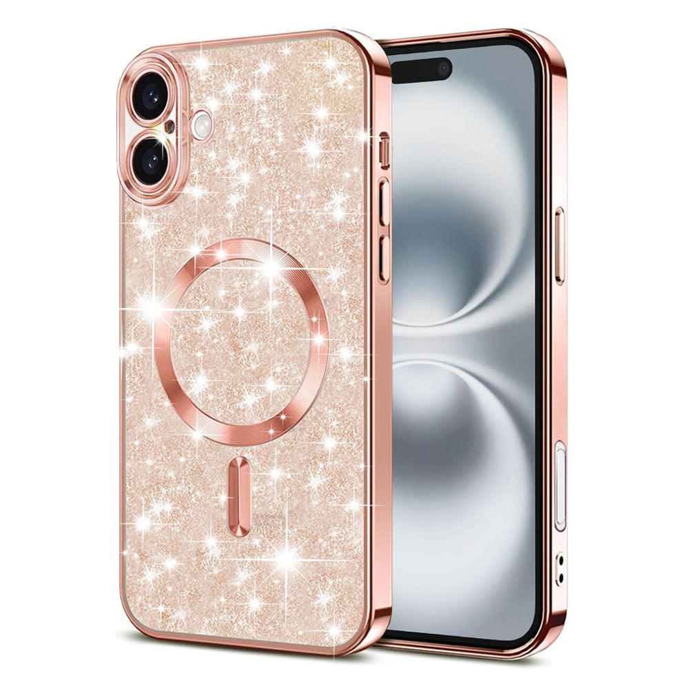 Funda MagSafe para Apple iPhone 16 Plus, Techsuit, Luxury Glitter, Rosa Dorado