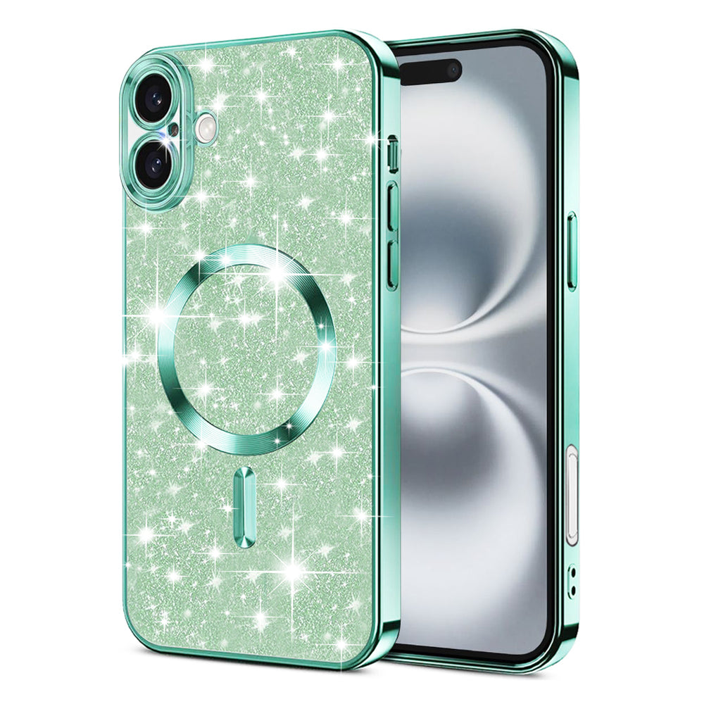 Funda MagSafe para Apple iPhone 16 Plus, Techsuit, Luxury Glitter, Verde Claro