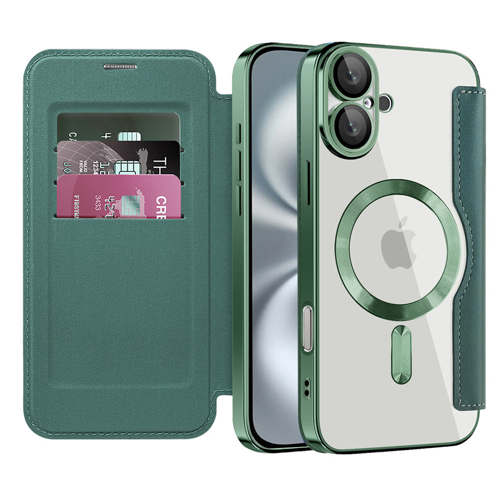 Funda MagSafe para Apple iPhone 16 Plus, Techsuit, SmartMag Book, Verde