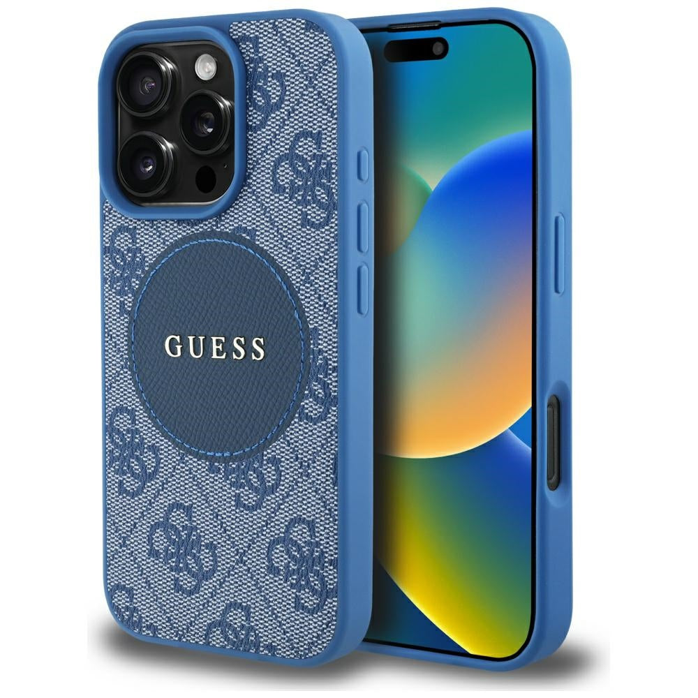 Funda MagSafe para Apple iPhone 16 Pro, Guess, 4G Circle Classic Logo, Azul