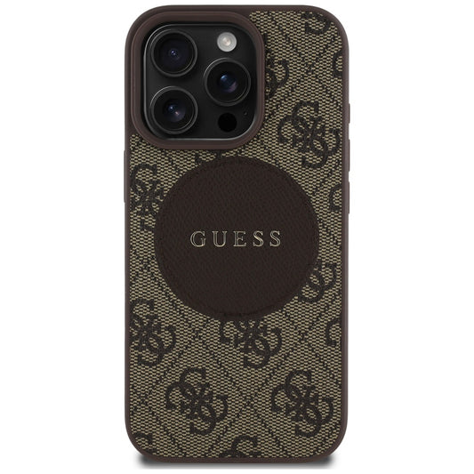 Funda MagSafe para Apple iPhone 16 Pro, Guess, 4G Circle Classic Logo, Marrón