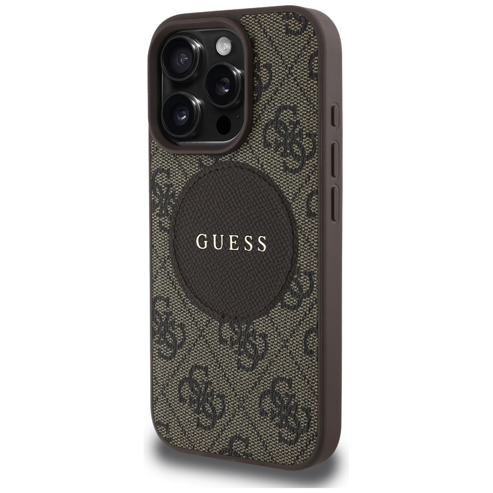 Funda MagSafe para Apple iPhone 16 Pro, Guess, 4G Circle Classic Logo, Marrón