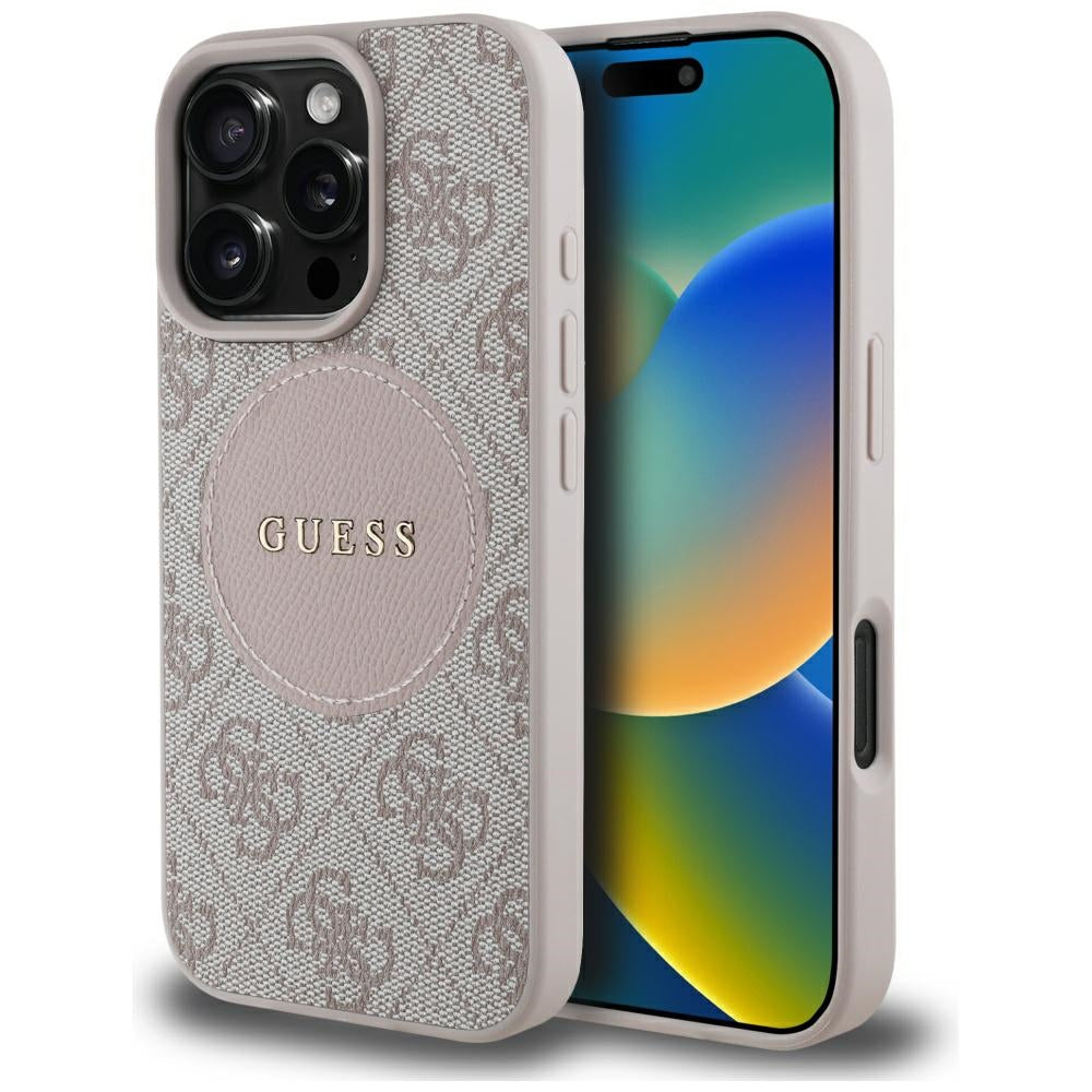 Funda MagSafe para Apple iPhone 16 Pro, Guess, 4G Circle Classic Logo, Rosa