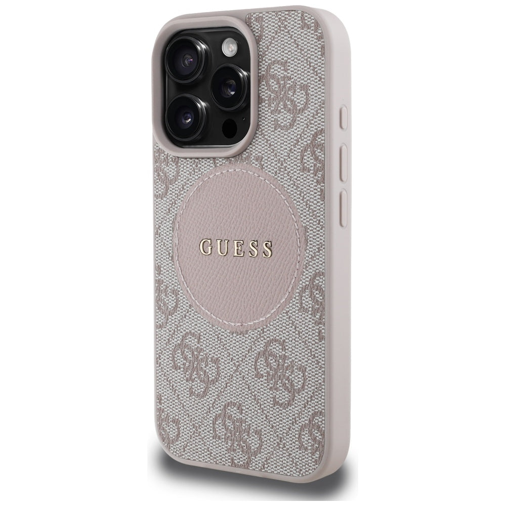 Funda MagSafe para Apple iPhone 16 Pro, Guess, 4G Circle Classic Logo, Rosa