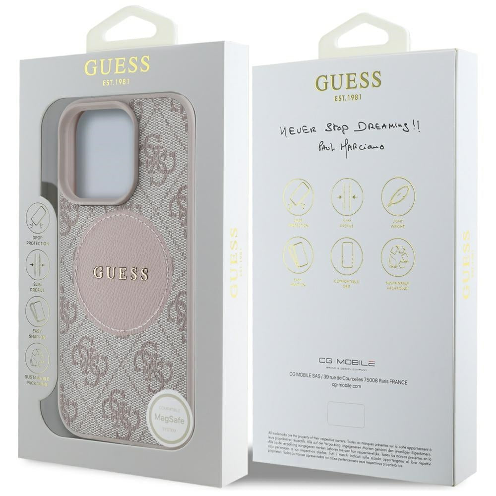 Funda MagSafe para Apple iPhone 16 Pro, Guess, 4G Circle Classic Logo, Rosa