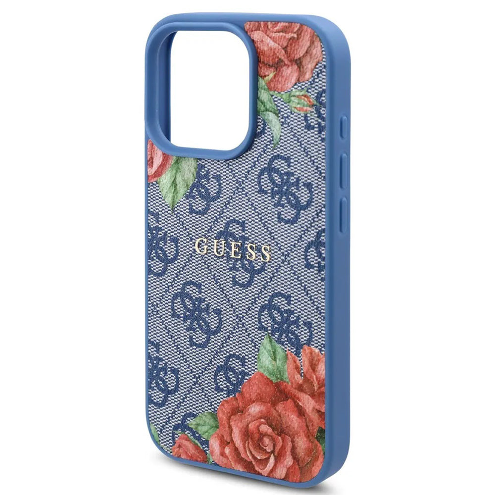 Funda MagSafe para Apple iPhone 16 Pro, Guess, 4G Flowers Print, Azul