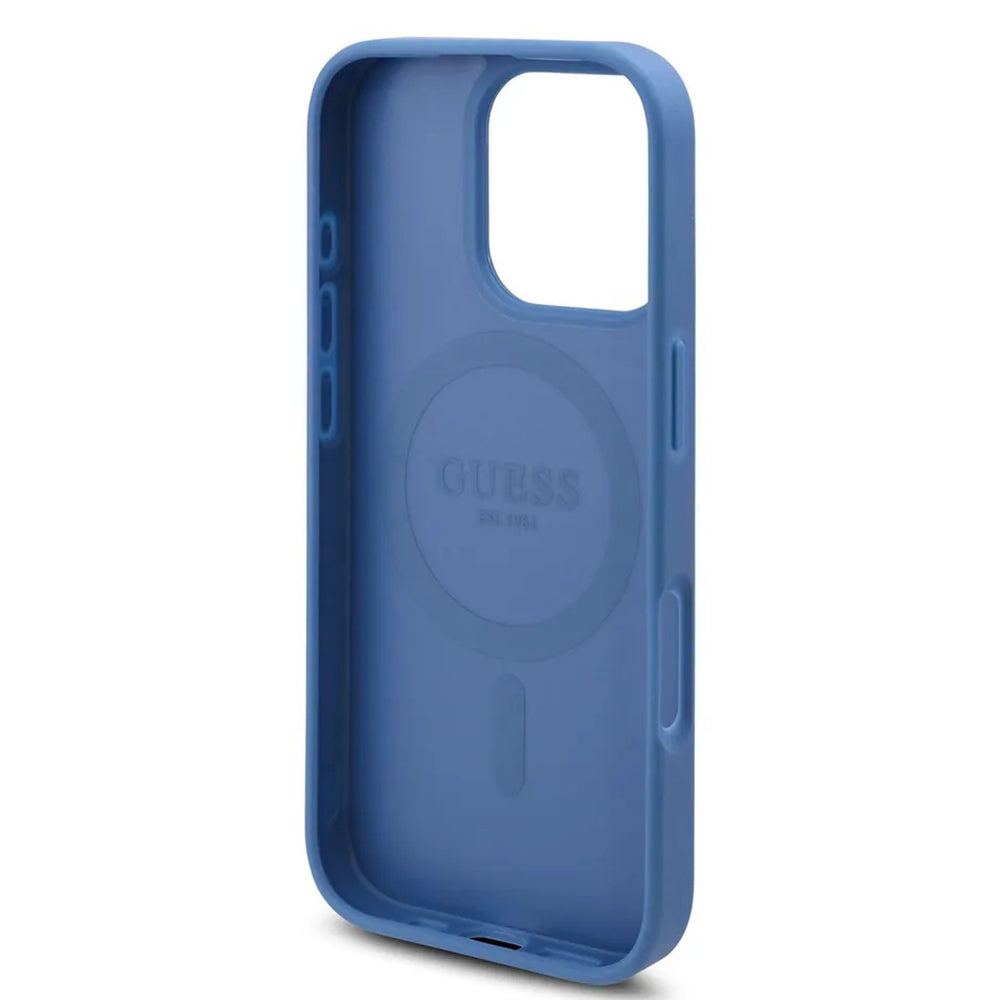 Funda MagSafe para Apple iPhone 16 Pro, Guess, 4G Flowers Print, Azul