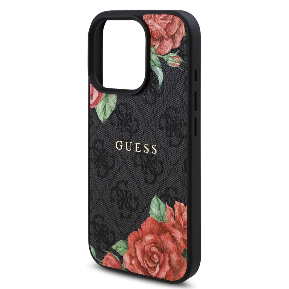 Funda MagSafe para Apple iPhone 16 Pro, Guess, 4G Flowers Print, Negra