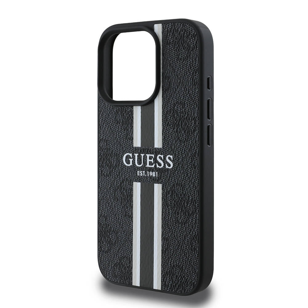 Funda MagSafe para Apple iPhone 16 Pro, Guess, 4G Printed Stripes, Negra