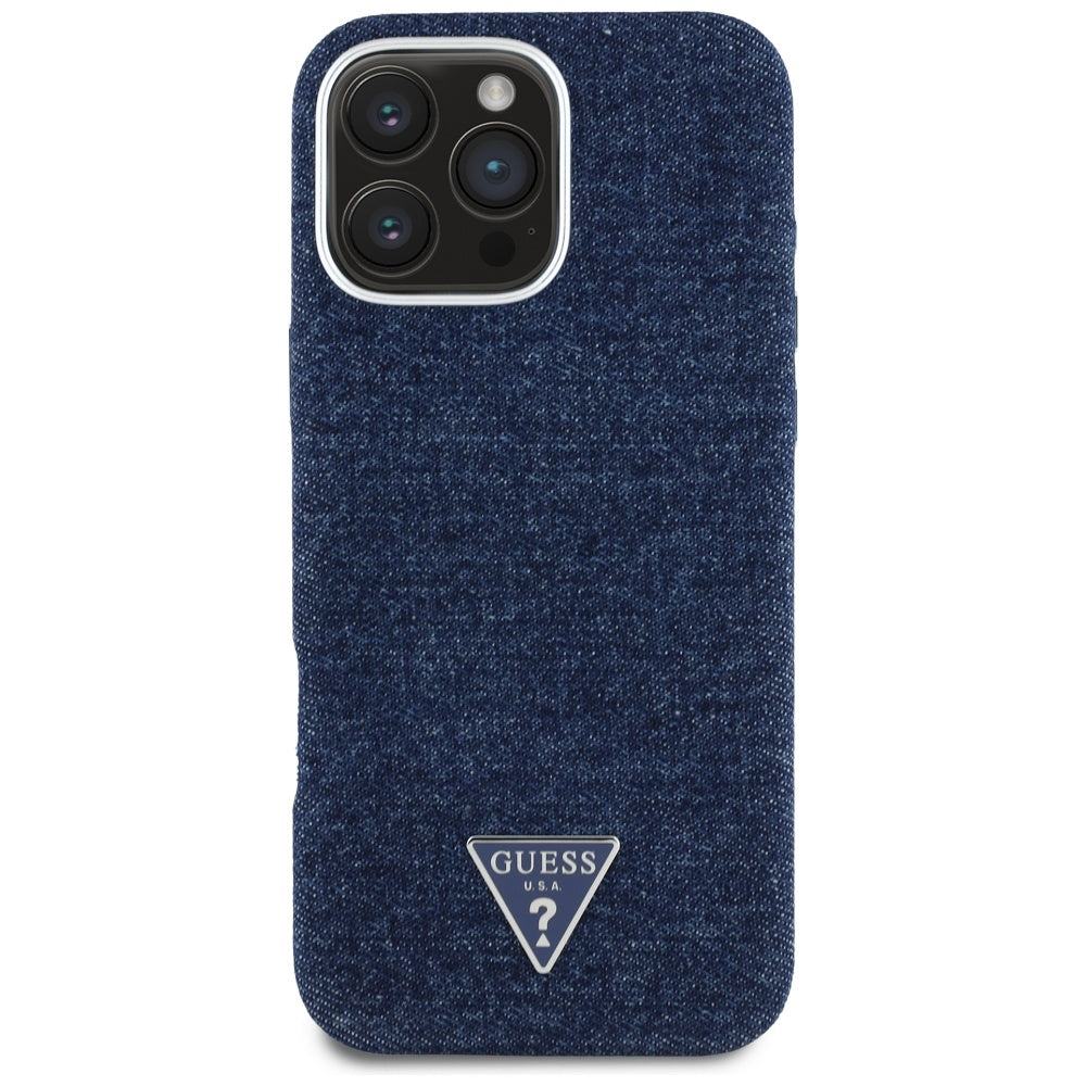 Funda MagSafe para Apple iPhone 16 Pro, Guess, Denim Triangle Logo, Azul