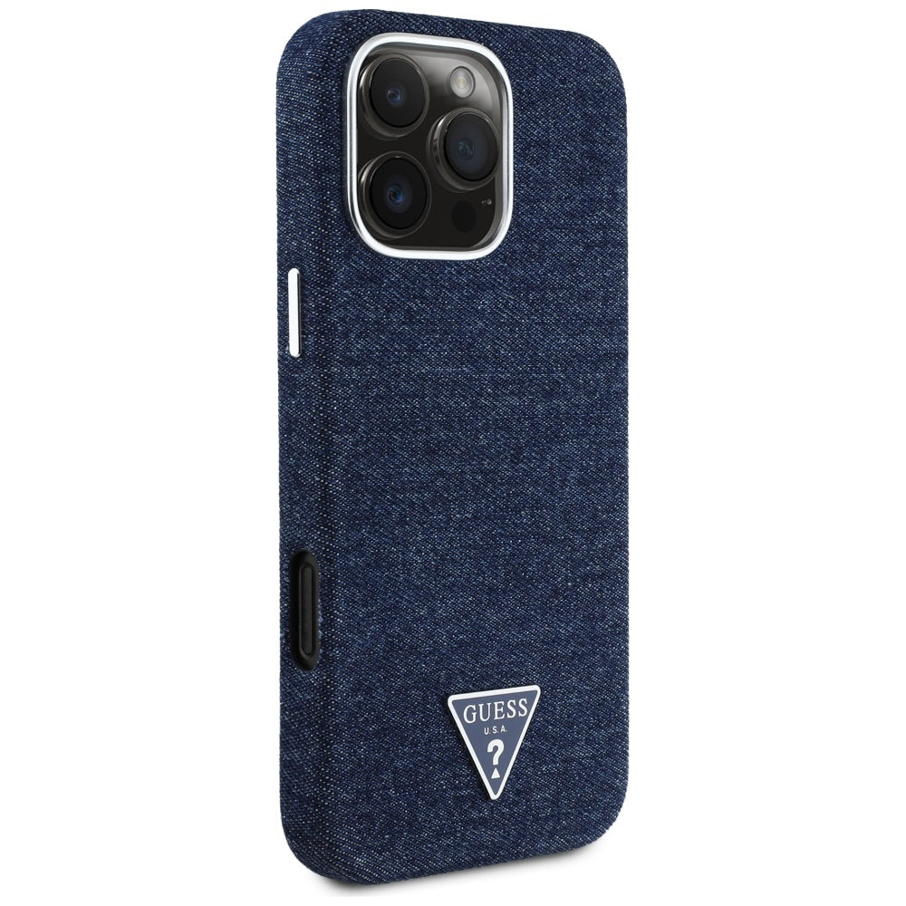 Funda MagSafe para Apple iPhone 16 Pro, Guess, Denim Triangle Logo, Azul