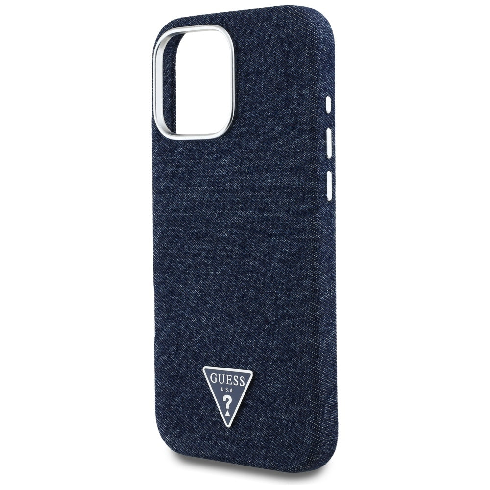 Funda MagSafe para Apple iPhone 16 Pro, Guess, Denim Triangle Logo, Azul