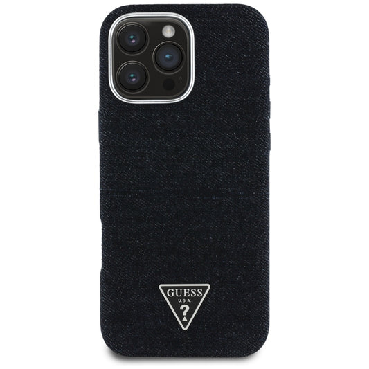 Funda MagSafe para Apple iPhone 16 Pro, Guess, Denim Triangle Logo, Negra