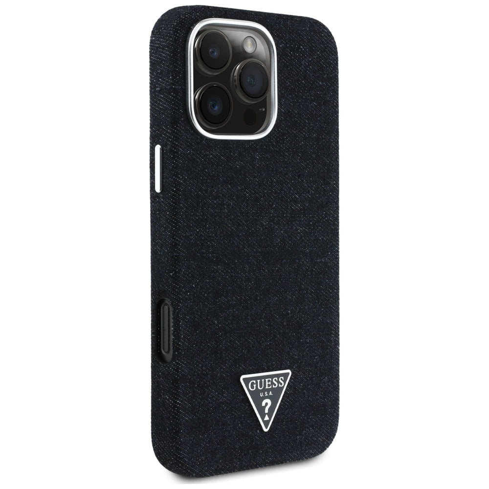Funda MagSafe para Apple iPhone 16 Pro, Guess, Denim Triangle Logo, Negra