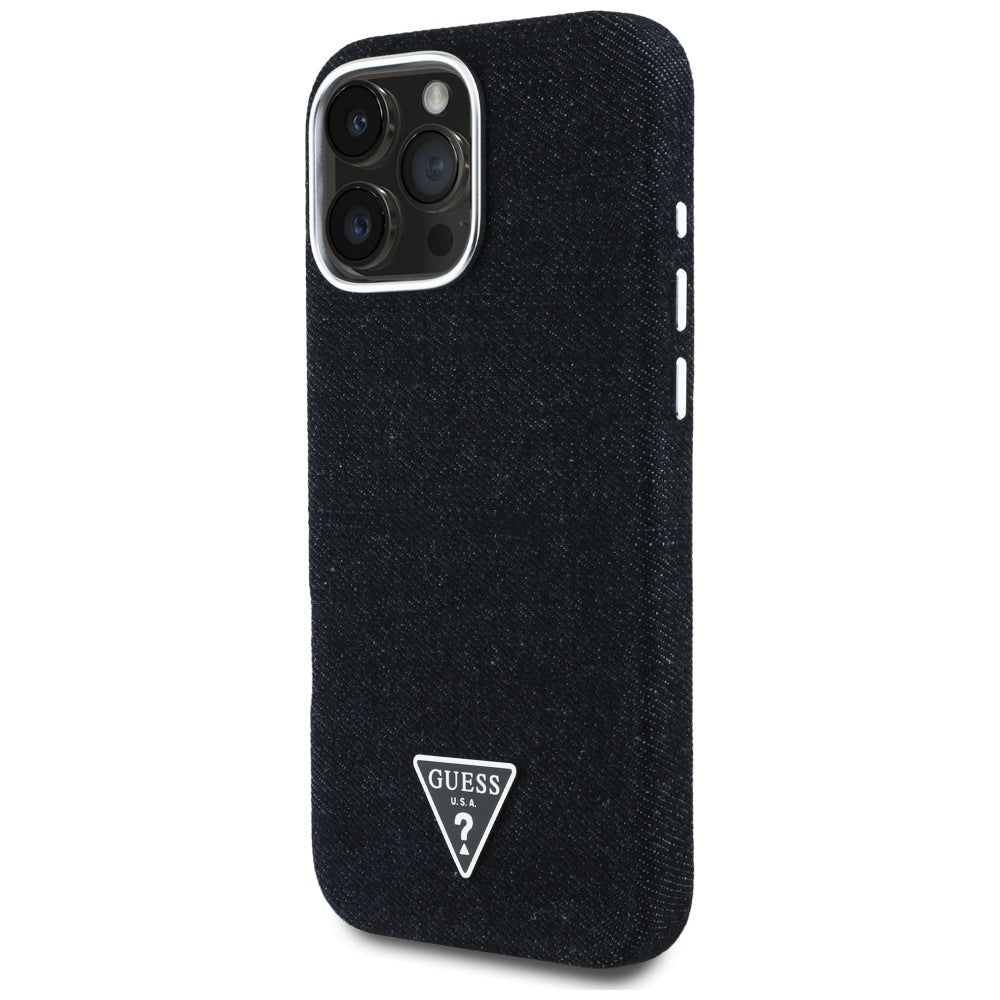 Funda MagSafe para Apple iPhone 16 Pro, Guess, Denim Triangle Logo, Negra