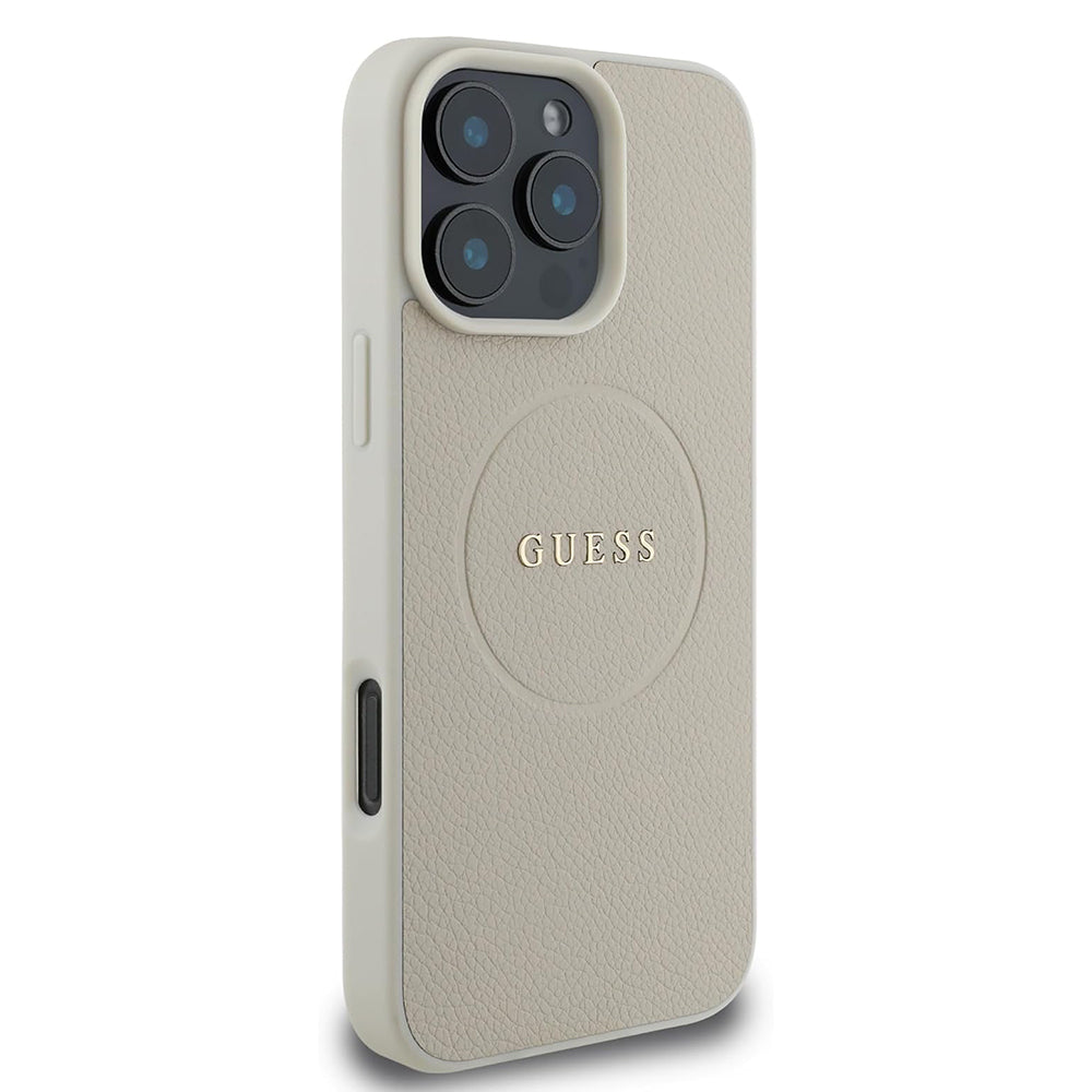Funda MagSafe para Apple iPhone 16 Pro, Guess, Grained Gold Ring, Beige