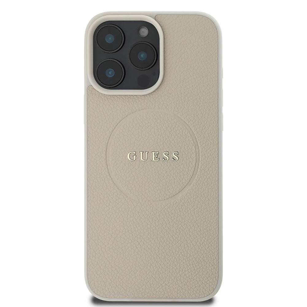 Funda MagSafe para Apple iPhone 16 Pro, Guess, Grained Gold Ring, Beige