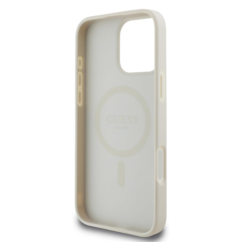 Funda MagSafe para Apple iPhone 16 Pro, Guess, Grained Gold Ring, Beige