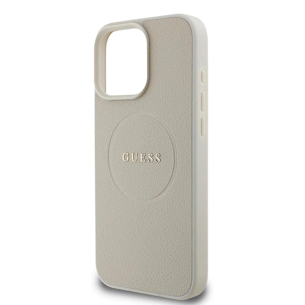 Funda MagSafe para Apple iPhone 16 Pro, Guess, Grained Gold Ring, Beige