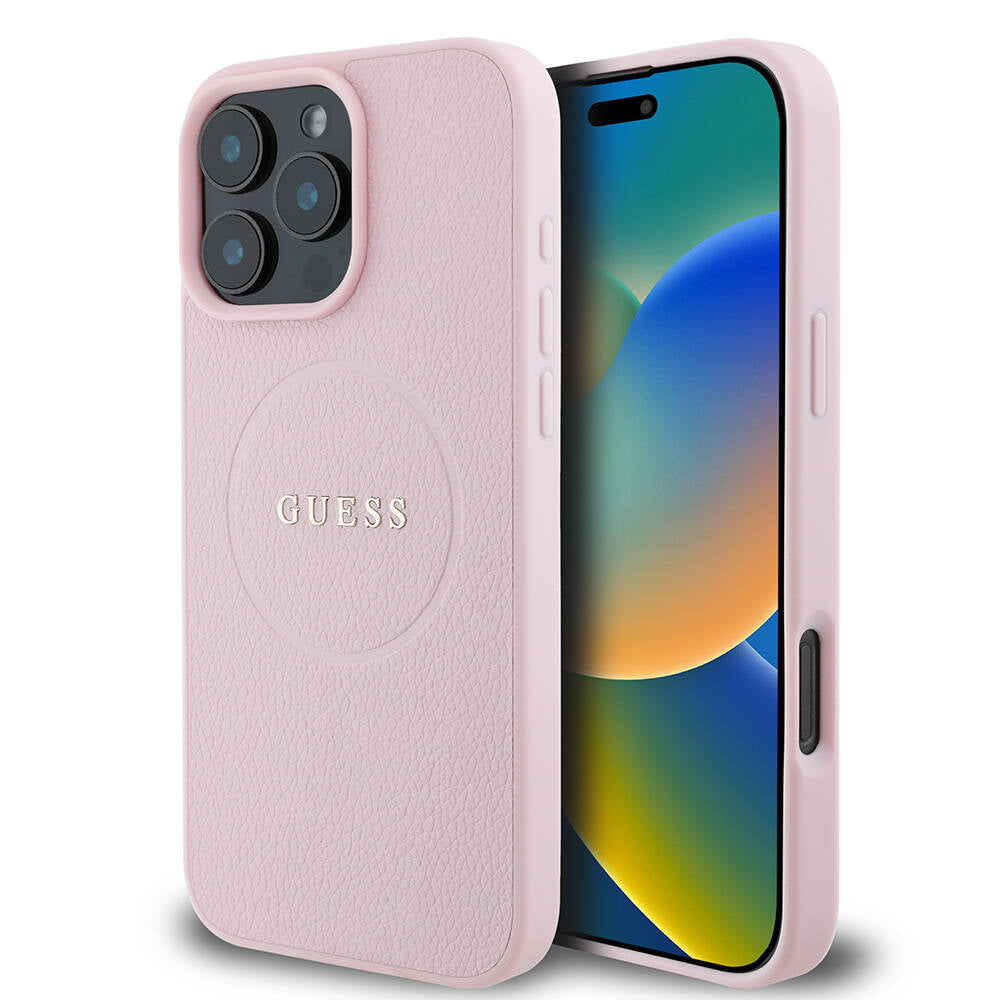 Funda MagSafe para Apple iPhone 16 Pro, Guess, Grained Gold Ring, Rosa