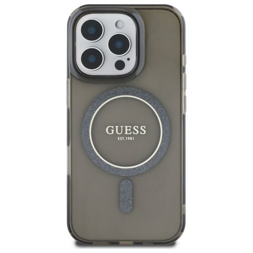 Funda MagSafe para Apple iPhone 16 Pro, Guess, IML Glitter Ring, Negra