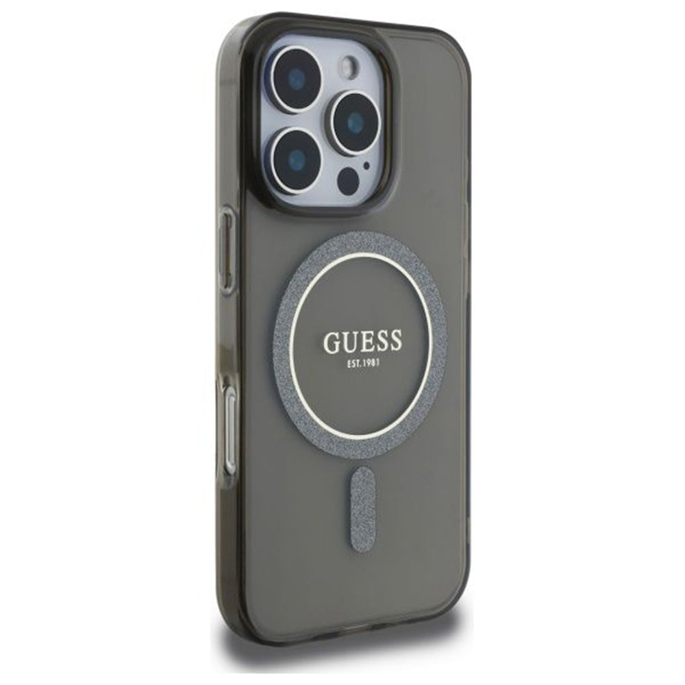 Funda MagSafe para Apple iPhone 16 Pro, Guess, IML Glitter Ring, Negra