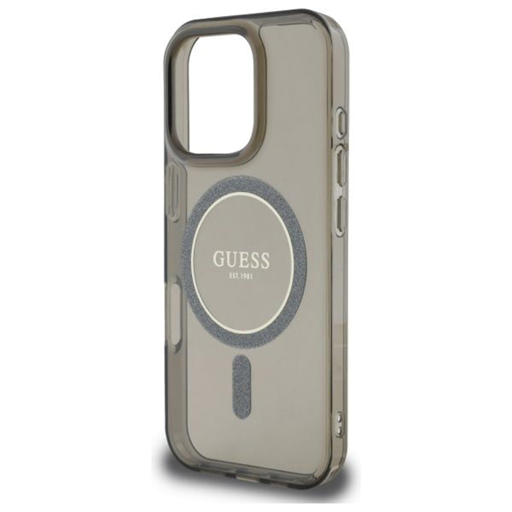 Funda MagSafe para Apple iPhone 16 Pro, Guess, IML Glitter Ring, Negra