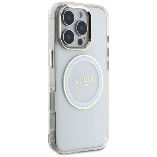 Funda MagSafe para Apple iPhone 16 Pro, Guess, IML Metal Colored Circle, Blanca