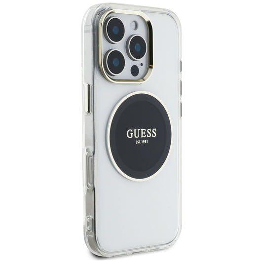 Funda MagSafe para Apple iPhone 16 Pro, Guess, IML Metal Colored Circle, Negra