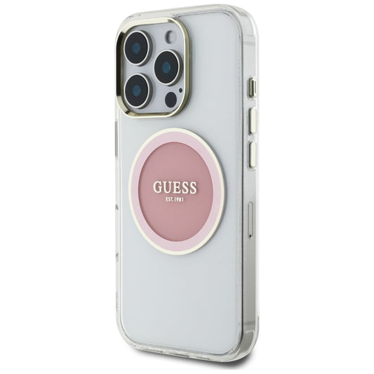 Funda MagSafe para Apple iPhone 16 Pro, Guess, IML Metal Colored Circle, Rosa