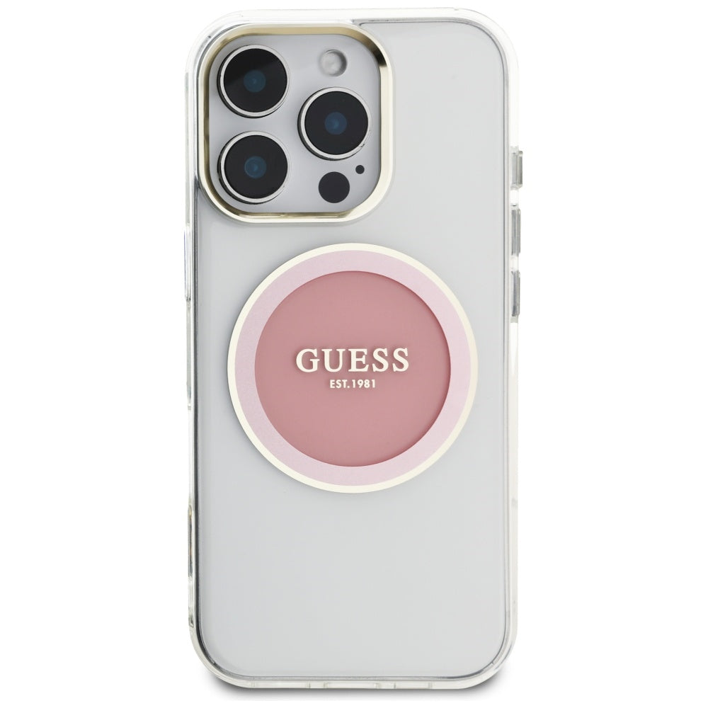 Funda MagSafe para Apple iPhone 16 Pro, Guess, IML Metal Colored Circle, Rosa