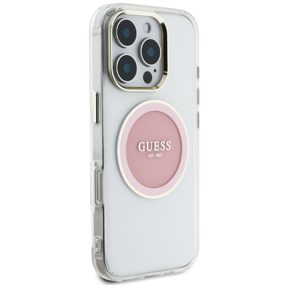 Funda MagSafe para Apple iPhone 16 Pro, Guess, IML Metal Colored Circle, Rosa
