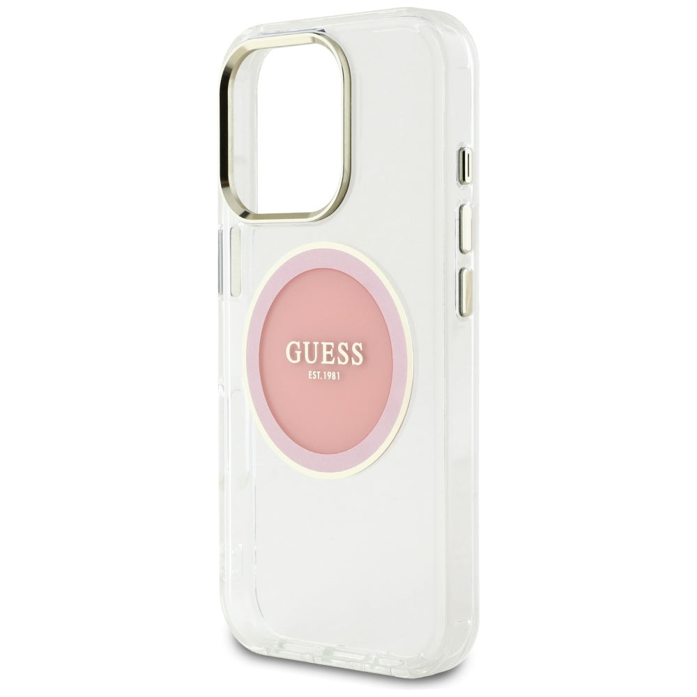 Funda MagSafe para Apple iPhone 16 Pro, Guess, IML Metal Colored Circle, Rosa