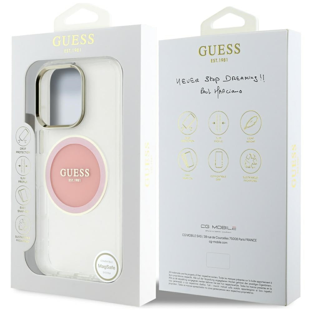 Funda MagSafe para Apple iPhone 16 Pro, Guess, IML Metal Colored Circle, Rosa