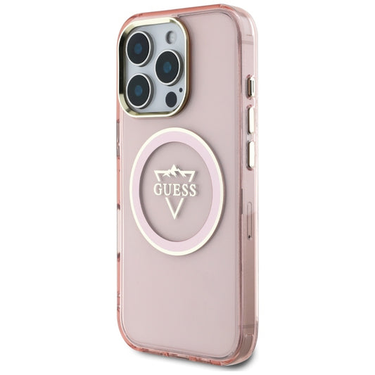 Funda MagSafe para Apple iPhone 16 Pro, Guess, IML Metal Mountain Logo, Rosa