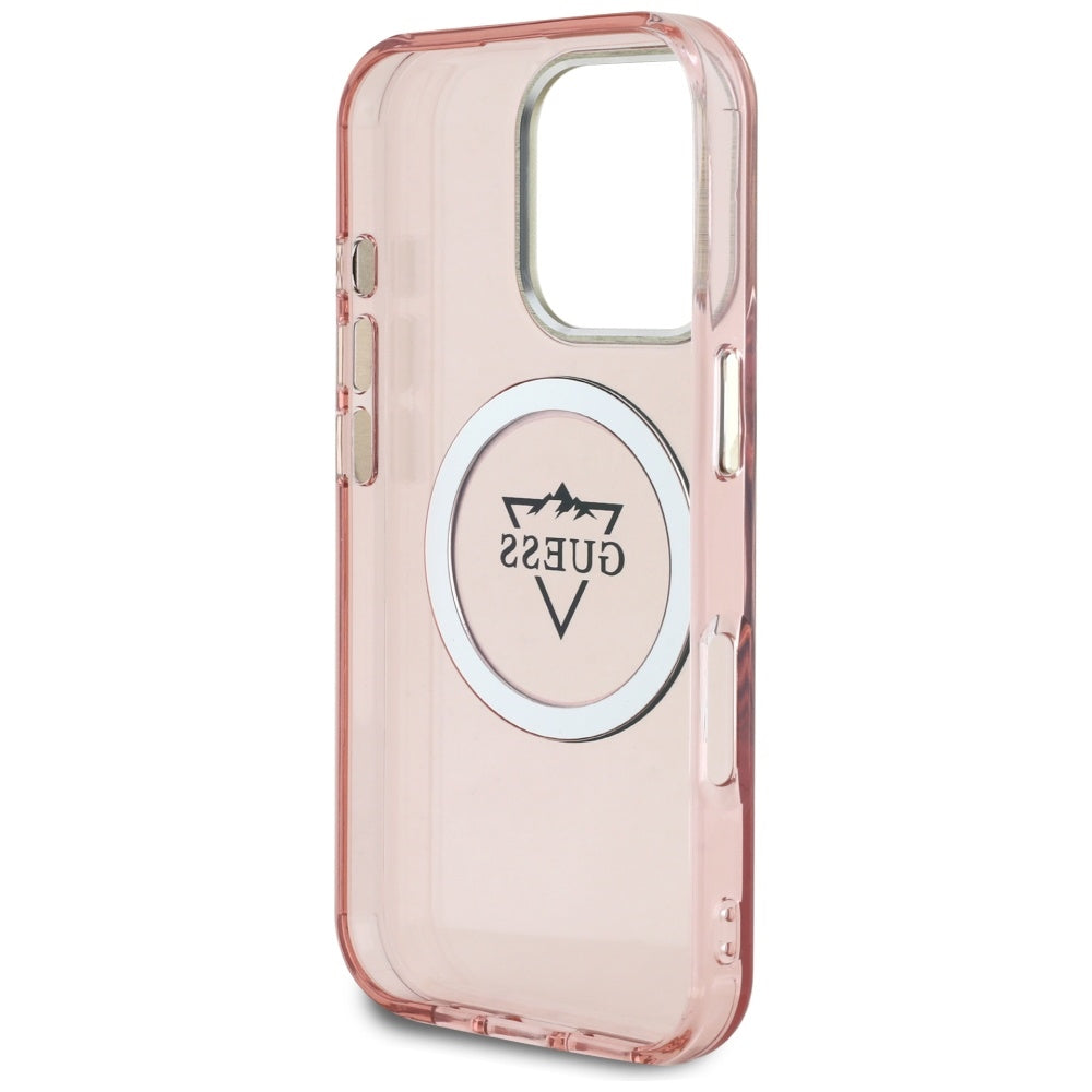 Funda MagSafe para Apple iPhone 16 Pro, Guess, IML Metal Mountain Logo, Rosa