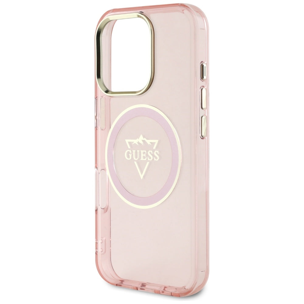Funda MagSafe para Apple iPhone 16 Pro, Guess, IML Metal Mountain Logo, Rosa