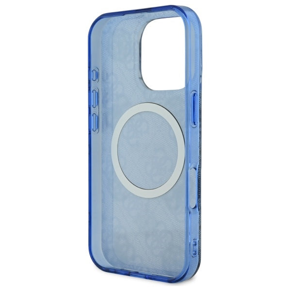 Funda MagSafe para Apple iPhone 16 Pro, Guess, IML Peony On 4G Background, Azul.