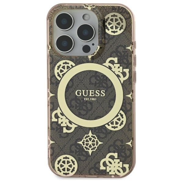 MagSafe Case for Apple iPhone 16 Pro, Guess, IML Peony On 4G Background, Brown