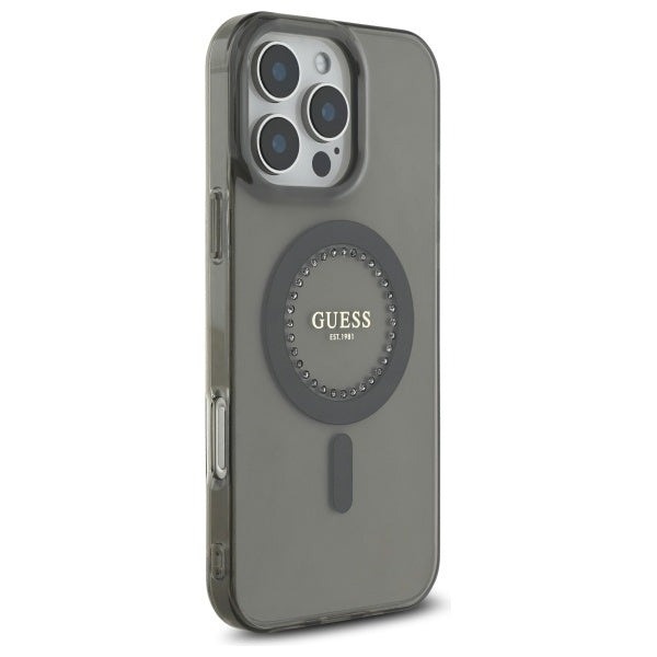 Funda MagSafe para Apple iPhone 16 Pro, Guess, IML Rhinestone, Negra
