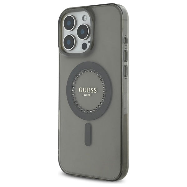 Funda MagSafe para Apple iPhone 16 Pro, Guess, IML Rhinestone, Negra
