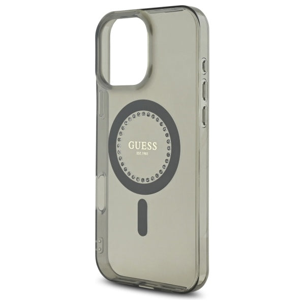 Funda MagSafe para Apple iPhone 16 Pro, Guess, IML Rhinestone, Negra