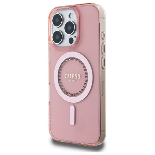 Funda MagSafe para Apple iPhone 16 Pro, Guess, IML Rhinestone, Rosa