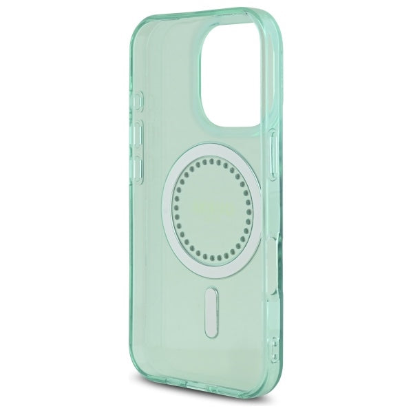 Funda MagSafe para Apple iPhone 16 Pro, Guess, IML Rhinestone, Verde